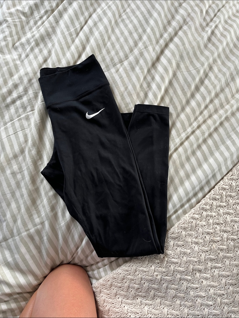 Nike Black Leggings with White Swoosh - High Waist